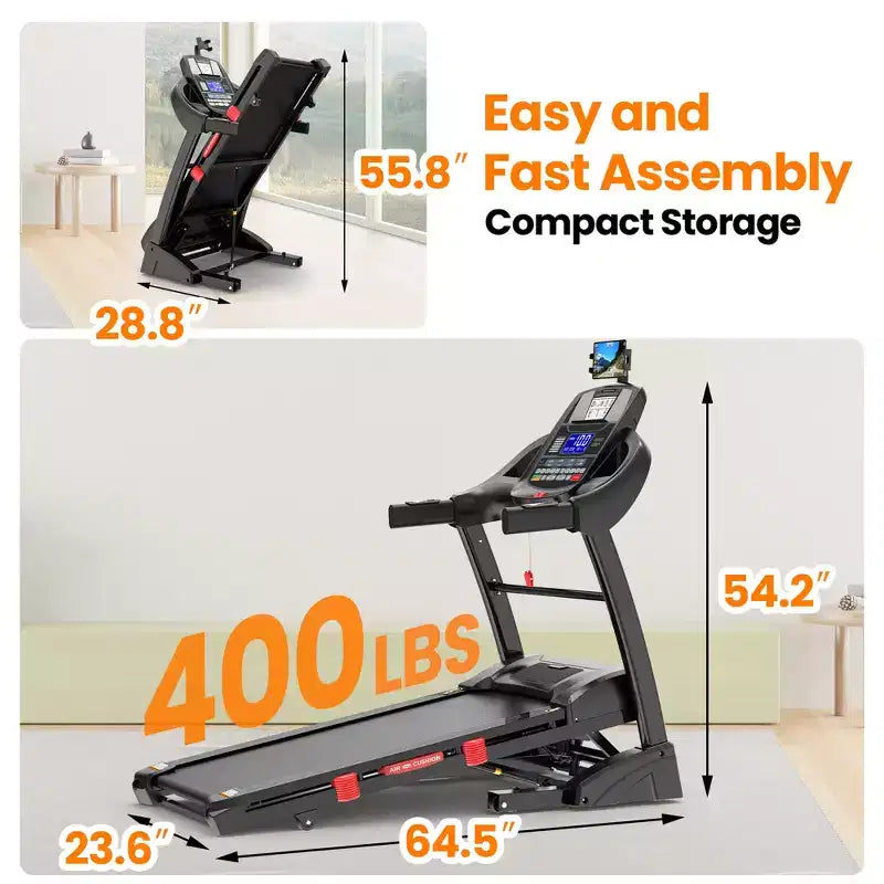 20% Auto Incline Treadmill,4.95HP Folding Treadmill 400lb Capacity,71 Program,12MPH,Personalized Workout W/ APP Control,Jogging Walking Home Treadmill