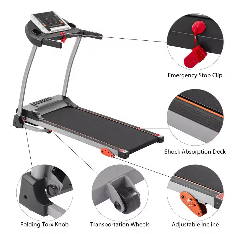 Easy Folding Treadmill for Home Use, 2.5HP Electric Running, Jogging & Walking Machine with Device Holder & Pulse Sensor, 3-Level Incline Adjustable
