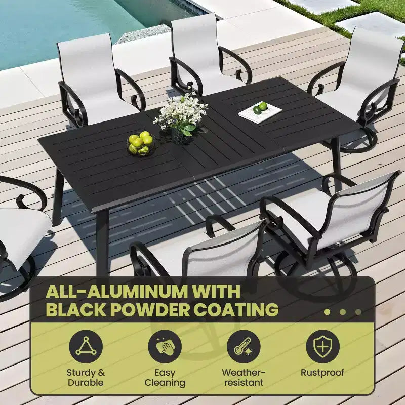 Crestlive Products Aluminum Outdoor Dining sets Patio Dining Table with Ergonomic Armchairs for 6-10 People