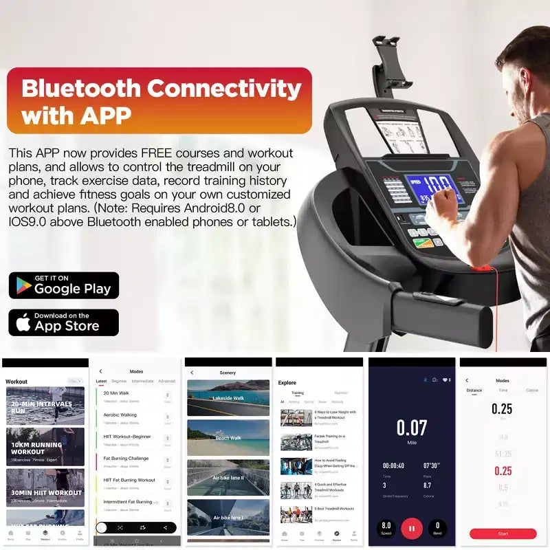 Treadmill with 20% Auto Incline for Home, 300-400 LB Capacity, Folding Running Walking Treadmill, 12 MPH Max Speed, 71 Programs, Bluetooth