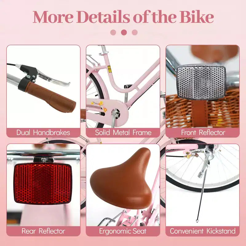 Gymax 26-Inch Beach Cruiser Bike w/Adjustable Seat Woven Basket & Rear Rack