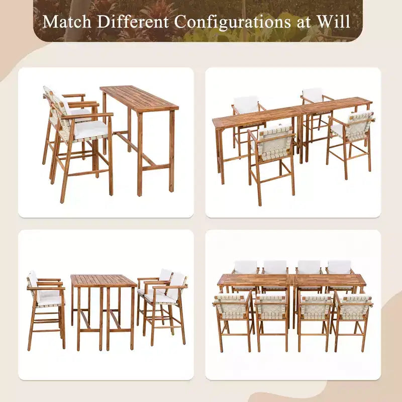 Ensemble de salle à manger GDFStudio Agnes Patio moderne 3 pièces en bois d'acacia hauteur comptoir avec tabourets coussinés