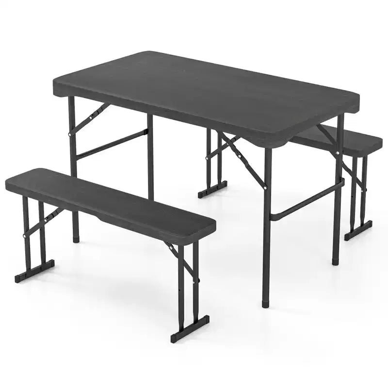 Costway Outdoor Table Bench Set Folding Picnic Table Set w/ 2 Benches Sturdy Metal Frame