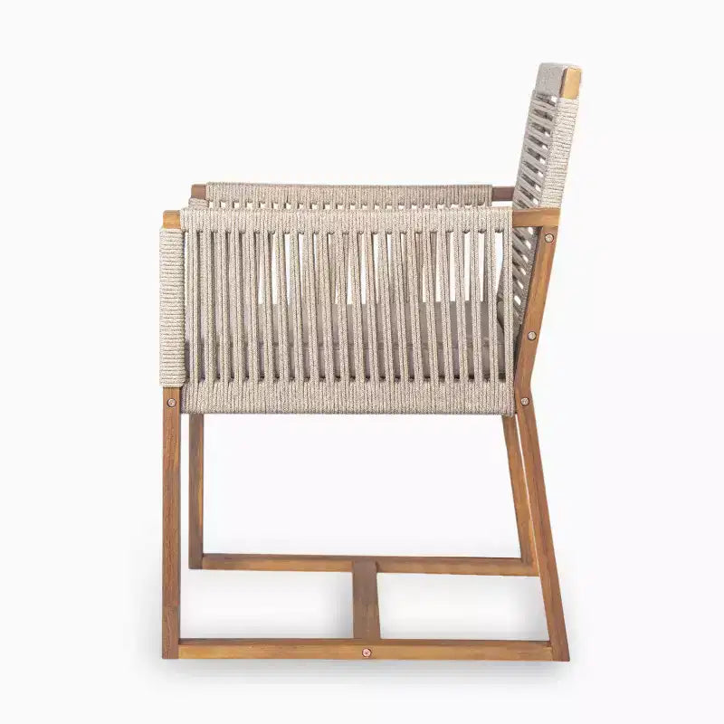 Ensemble de salle à manger d'extérieur 7 pièces en bois d'acacia avec coussins, ensemble de salle à manger de patio avec 6 chaises tressées en corde et grande table pour jardin, terrasse-Panipeachy