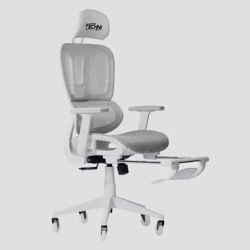 Airflex2 Mesh Gaming Chair with Footrest White - Techni Sport: Synchro-Tilt, 275 Lbs Capacity, Ergonomic Design