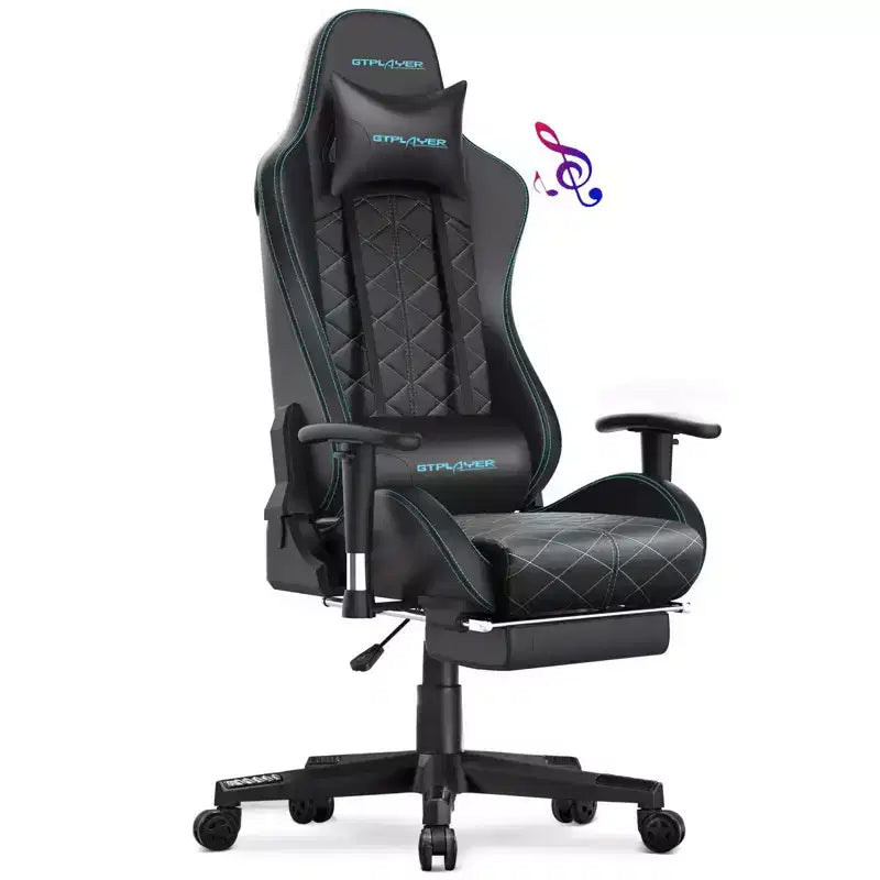 Chaise de jeu GTPLAYER avec haut-parleurs Bluetooth et repose-pieds Fauteuil de bureau à dossier haut noir