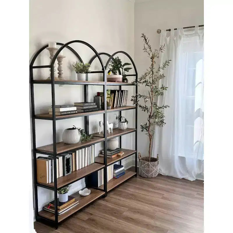 Étagère Arche à 5 tablettes 72" Haven en bois et métal, Chêne récupéré/Noir mat - Nathan James