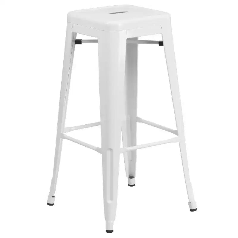 Emma and Oliver Commercial Grade 30 Round Metal Indoor-Outdoor Bar Table Set, 4 Backless Stools