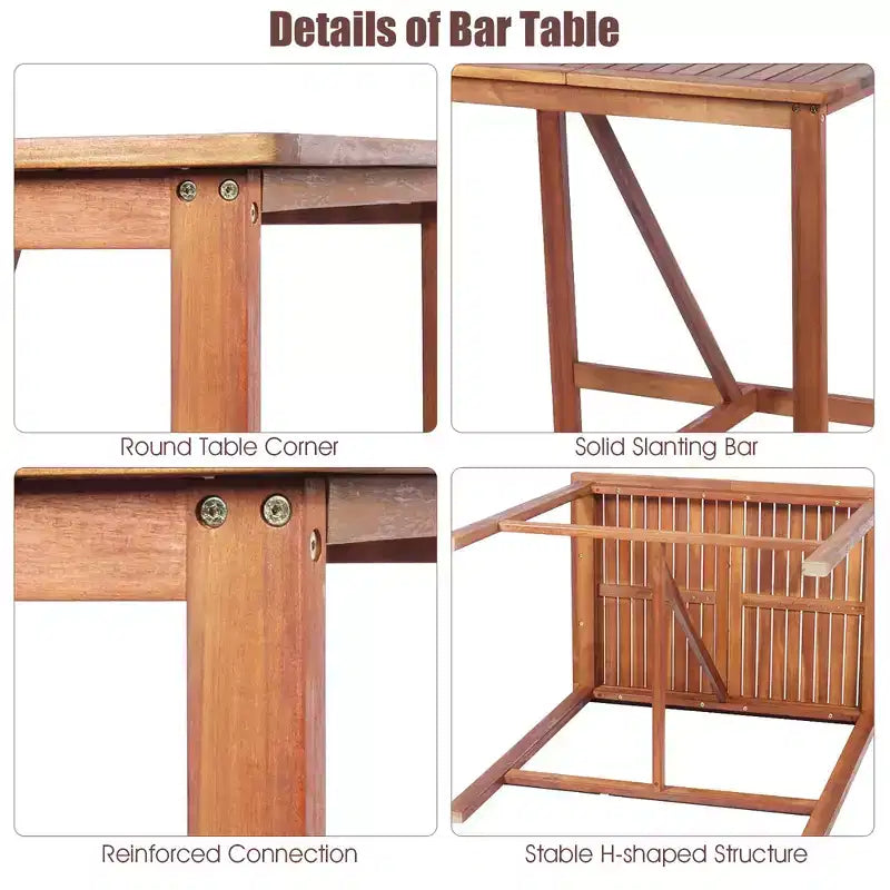 Costway 3PCS Bar Set Acacia Wood Bar Height Patio Bistro Dining Set Outdoor