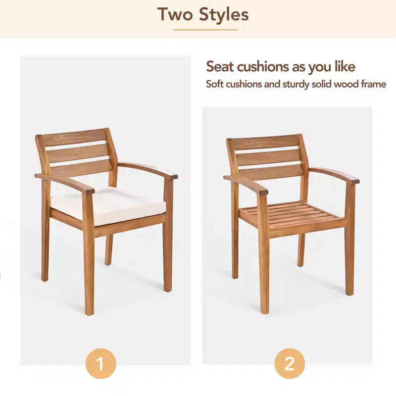 Ensemble de salle à manger d'extérieur 7 pièces en bois d'acacia avec coussins amovibles, mobilier de patio avec chaises et banc ergonomiques pour 7-8 personnes 4W - ModernLuxe