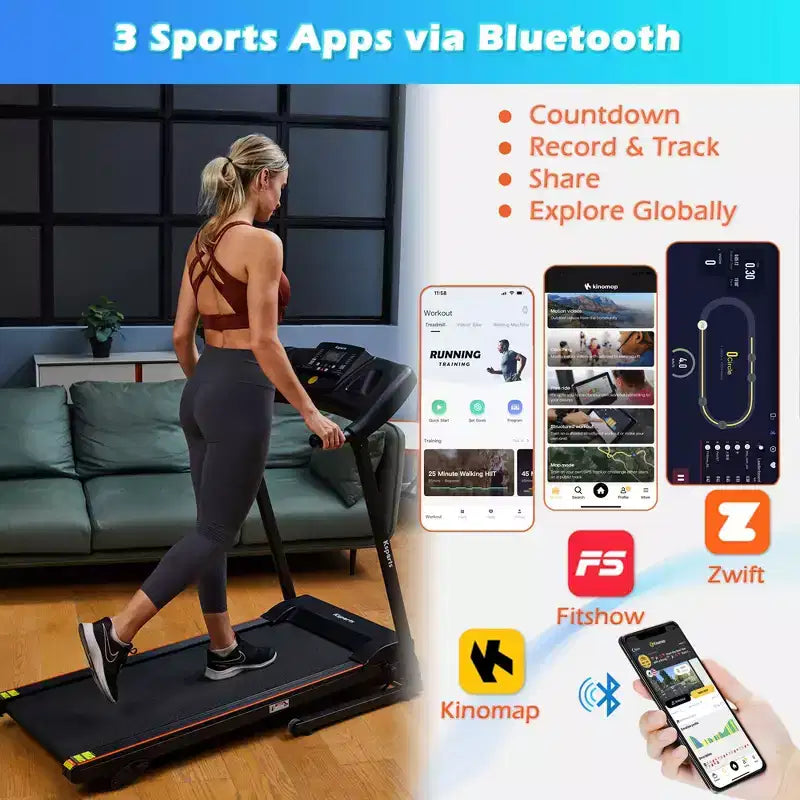 Ksports Multi-Functional Electric Treadmill Home Gym Cardio Strength Training Workout Set w/ Ab Mat, Sit-Up Strap, & Adjustable Incline