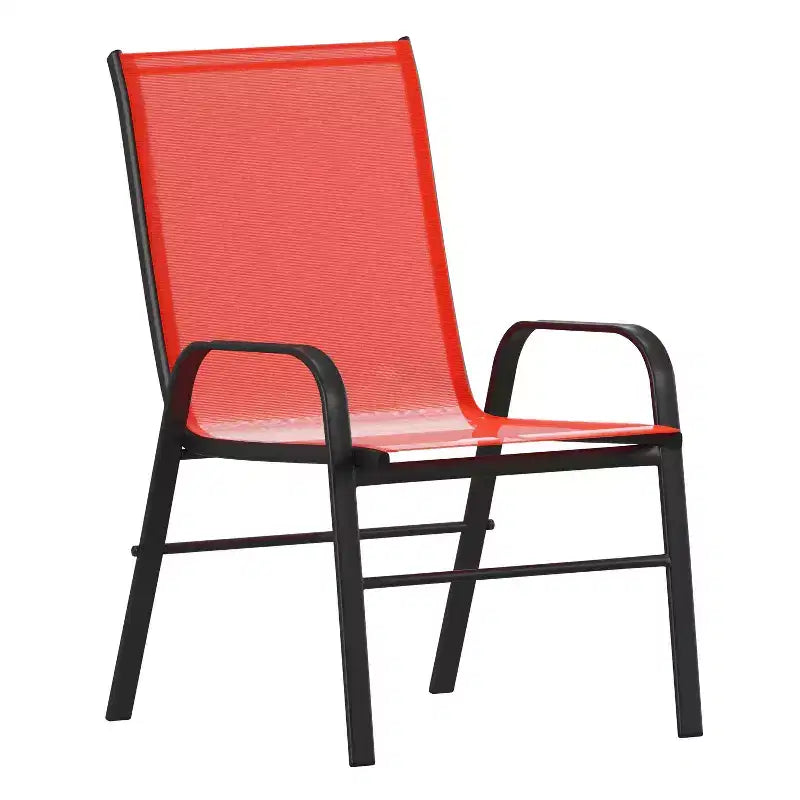Merrick Lane 5 Piece Outdoor Dining Table Set for 4 with Glass-Top Patio Table and 4 Stack Chairs with Flex Comfort Material