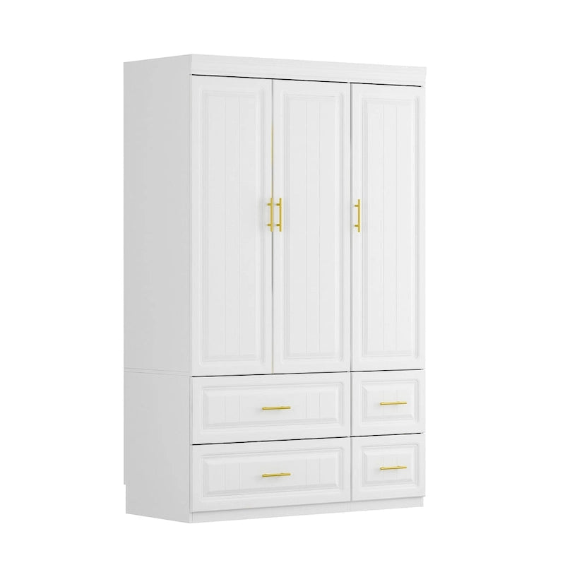 Large Wooden Wardrobe Armoire with Raised Panel Closet Storage Cabinet