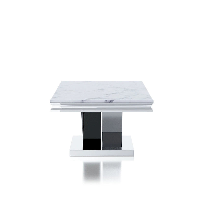 Kaliki Glam 51-inch Faux Marble Top Coffee Table with Chrome Pedestal Base by