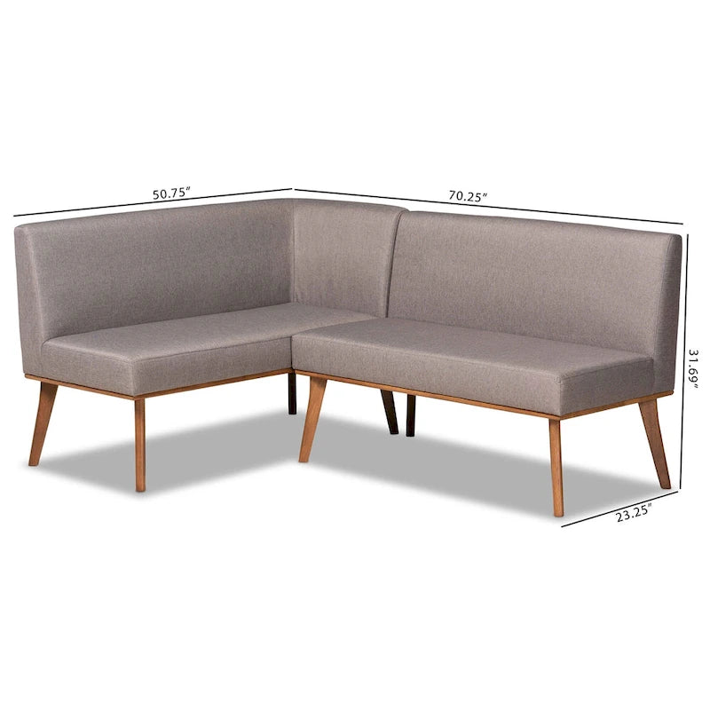 Odessa Grey Fabric and Walnut Wood 2-PC Dining Nook Banquette Set