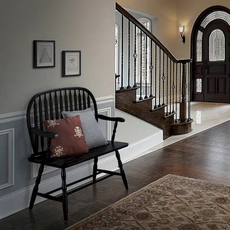 Windsor Bench Antique Black | 44" W x 41" H | 350 lb Capacity | Wood Entryway Seat