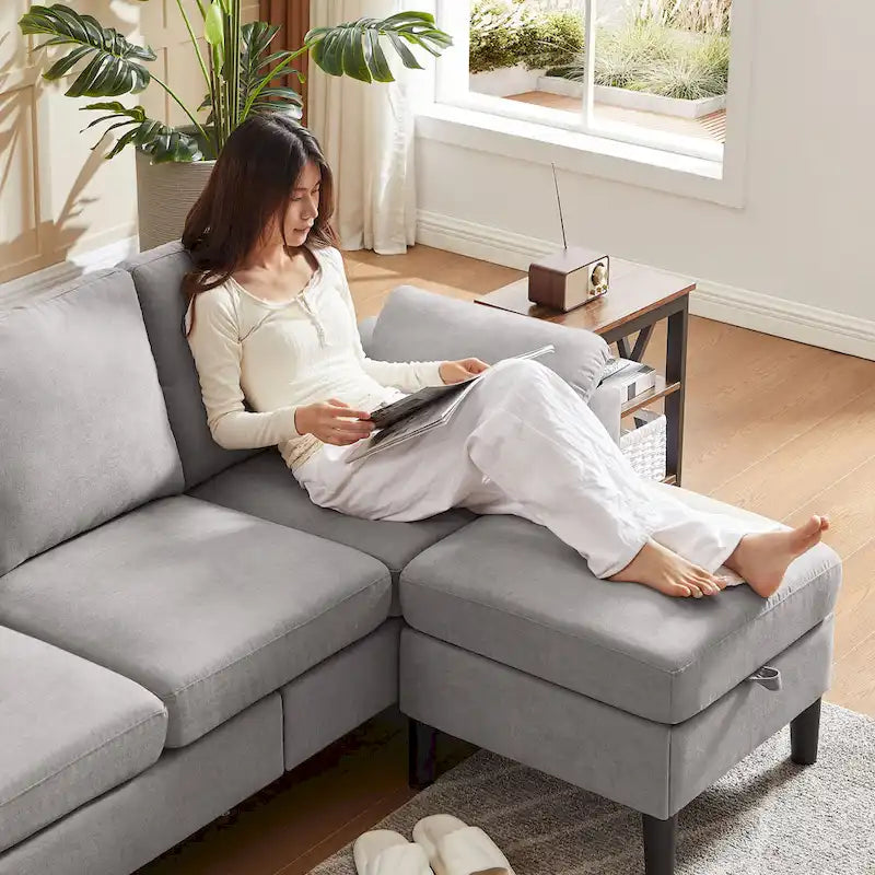 Modern Sectional Sofa Couch L Shaped with Removable Armrest, Convertible Couch with Reversible Ottoman for Living Room