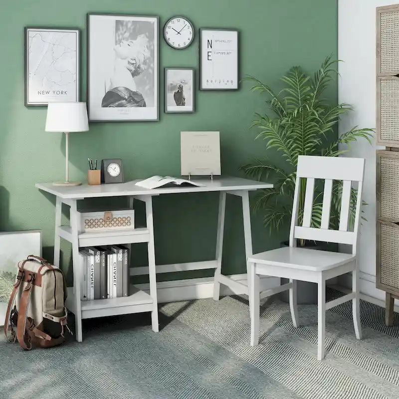 Writing Desk with Chair | 47" W | Grey & White | Transitional Home Office Desk