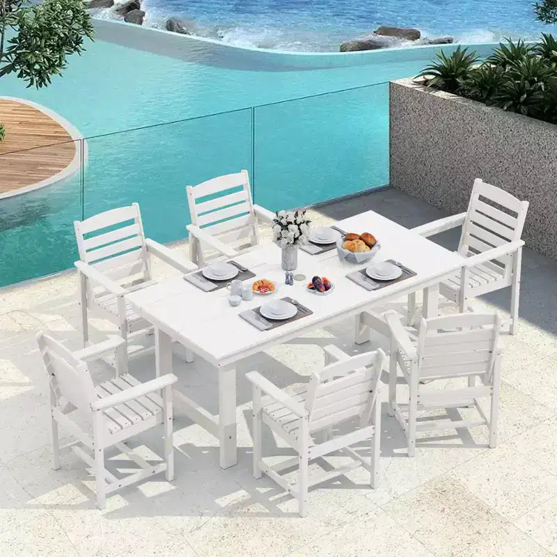 Hyleory 7pc Outdoor Dining Set, 66.9'' Rectangular Table w/Umbrella Hole and 6 Chairs