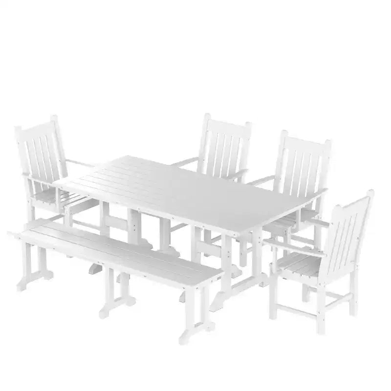WestinTrends 6 Piece Outdoor Patio Dining Set Outdoor Table and Bench Armchair Set