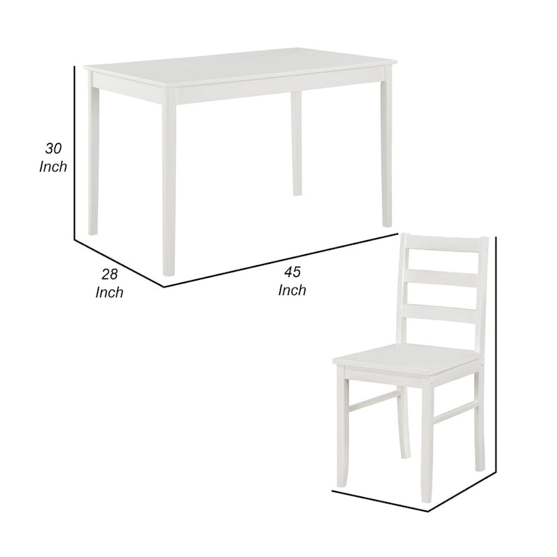 Lav 5 Piece Dining Table and 4 Chair Set, Open Backs, White Solid Wood