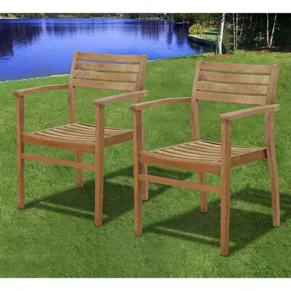 Lina 7pc Patio Dining Set - International Home Miami: Eucalyptus Wood, Galvanized Steel Bolts, Water & UV Resistant