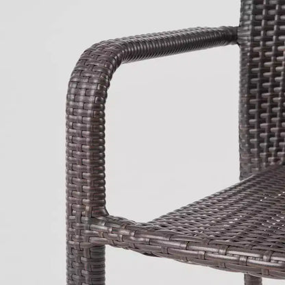 Ensemble repas 7 pièces Newcastle en bois et osier : Cadre en aluminium, résistant aux intempéries - Christopher Knight Home