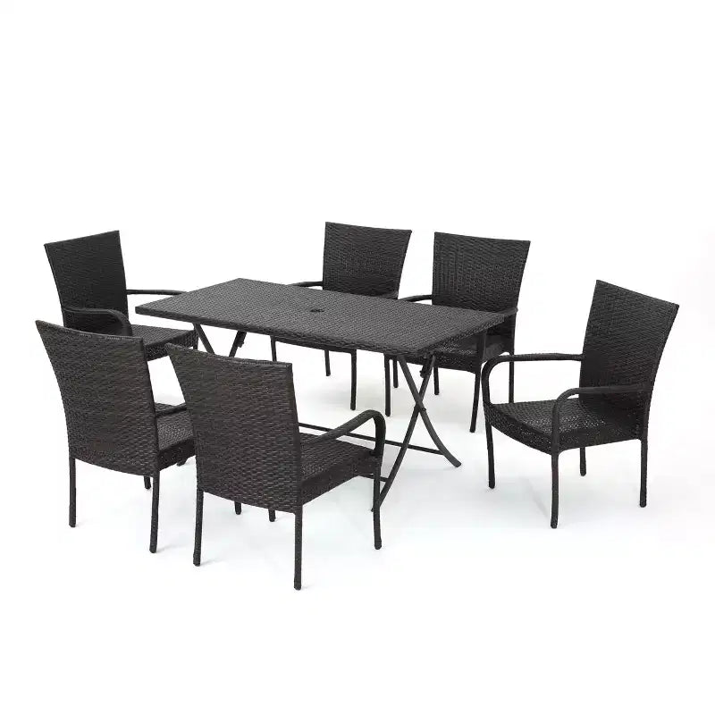 Neva 7pc Wicker Dining Set - Brown - Christopher Knight Home