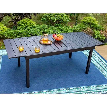 Captiva Designs, ensemble repas de jardin 7 pièces en métal avec table rectangulaire extensible et 6 chaises : salon de jardin pour six personnes