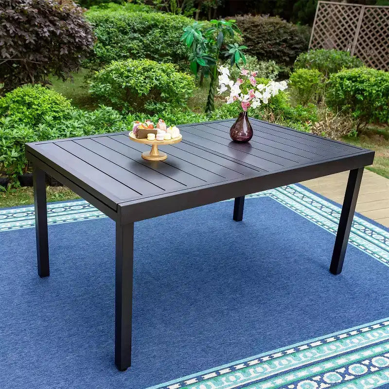 Captiva Designs, ensemble repas de jardin 7 pièces en métal avec table rectangulaire extensible et 6 chaises : salon de jardin pour six personnes