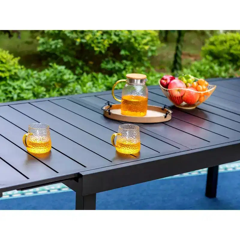 Captiva Designs, ensemble repas de jardin 7 pièces en métal avec table rectangulaire extensible et 6 chaises : salon de jardin pour six personnes