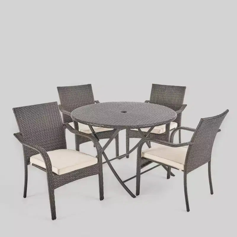 Ensemble de salle à manger en osier 5 pièces Lula - Marron - Christopher Knight Home : Table ronde, Chaises empilables