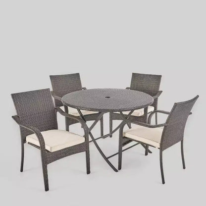 Ensemble de salle à manger en osier 5 pièces Lula - Marron - Christopher Knight Home : Table ronde, Chaises empilables