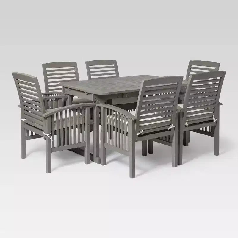 Ravenscroft 7pc Acacia Wood Patio Dining Set with Expandable Table Gray Wash - Saracina Home