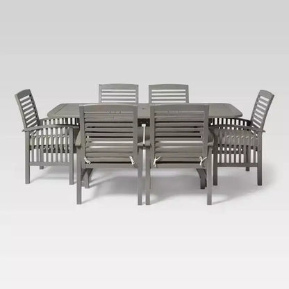 Ensemble de salle à manger d'extérieur 7 pièces en bois d'acacia Ravenscroft avec table extensible délavé gris - Saracina Home