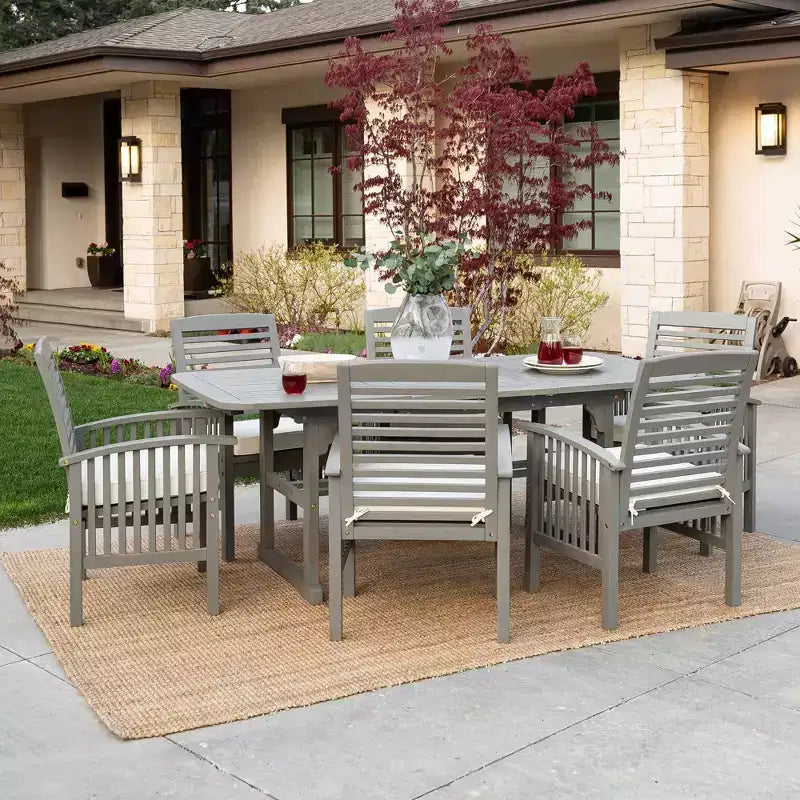 Ensemble de salle à manger d'extérieur 7 pièces en bois d'acacia Ravenscroft avec table extensible délavé gris - Saracina Home