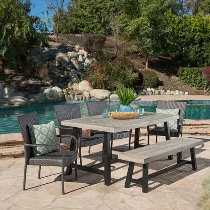 Cooper 6pc Wicker and Acacia Wood Dining Set - Gray - Christopher Knight Home
