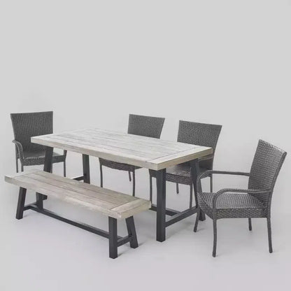 Ensemble de salle à manger 6 pièces Cooper en osier et bois d'acacia - Gris - Christopher Knight Home