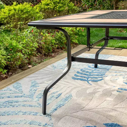 Ensemble de salle à manger 7 pièces pour terrasse avec table rectangulaire en acier et chaises latérales fermées en rotin bleu/marron - Captiva Designs