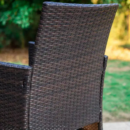 Ensemble de salle à manger 7 pièces pour terrasse avec table rectangulaire en acier et chaises latérales fermées en rotin bleu/marron - Captiva Designs