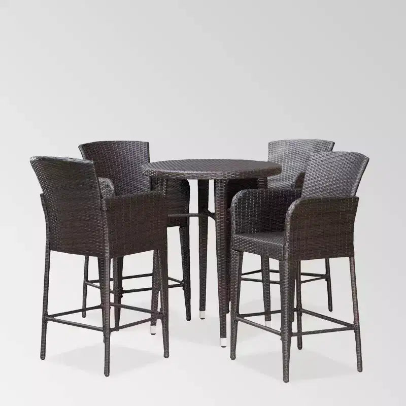 Ensemble de table de bar ronde en osier 5 pièces Callum Multibrown - Christopher Knight Home : salle à manger de patio avec cadre en fer résistant aux intempéries