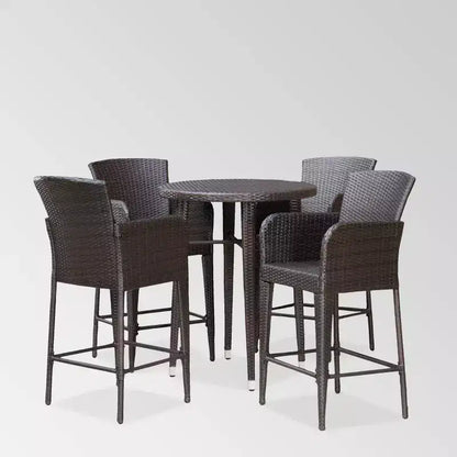 Ensemble de table de bar ronde en osier 5 pièces Callum Multibrown - Christopher Knight Home : salle à manger de patio avec cadre en fer résistant aux intempéries