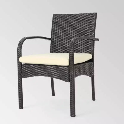 Heron 7pc Rectangular Acacia Wood &Wicker Dining Set - Teak/Brown - Christopher Knight Home: Weather-Resistant with Cushions