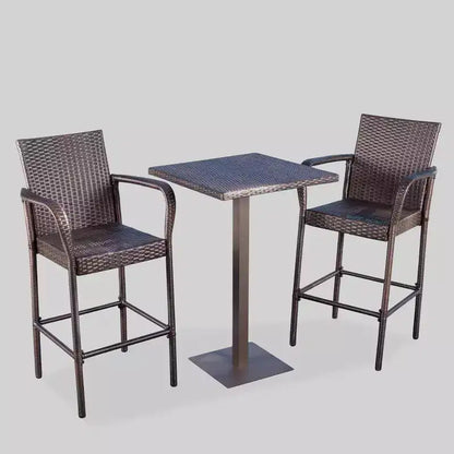 Lala 3pc Square Wicker Patio Bar Set - Brown - Christopher Knight Home: Rattan Iron Frame, Weather-Resistant