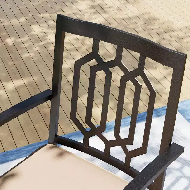 Ensemble de salle à manger 7 pièces pour patio avec table rectangulaire imitation bois avec trou pour parasol et chaises pivotantes - Captiva Designs