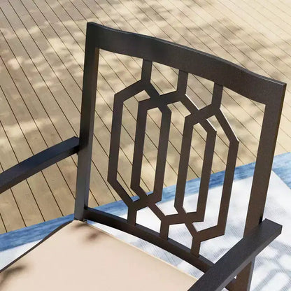 Ensemble de salle à manger 7 pièces pour patio avec table rectangulaire imitation bois avec trou pour parasol et chaises pivotantes - Captiva Designs