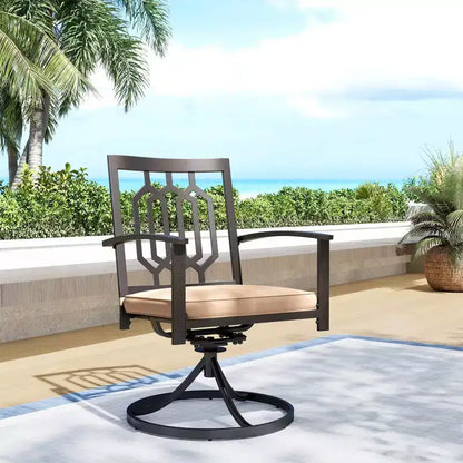 Ensemble de salle à manger 7 pièces pour patio avec table rectangulaire imitation bois avec trou pour parasol et chaises pivotantes - Captiva Designs