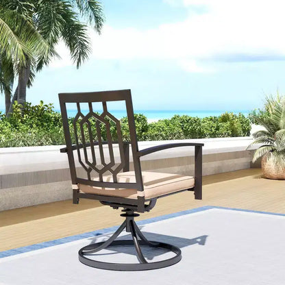 Ensemble de salle à manger 7 pièces pour patio avec table rectangulaire imitation bois avec trou pour parasol et chaises pivotantes - Captiva Designs