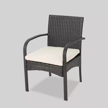 Ensemble de salle à manger 5 pièces en bois d'acacia et osier Hartford - Teck/Crème - Christopher Knight Home : Résistant aux intempéries, 4 fauteuils et table carrée