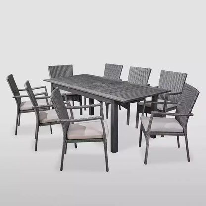 Davenport Ensemble de salle à manger extensible 9 pièces en bois et osier Gris foncé/Gris - Christopher Knight Home